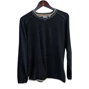 32 Bar Blues Men's Sweater Sz Lg Roll Neck Cuff Black High V Neck Reverse Seams